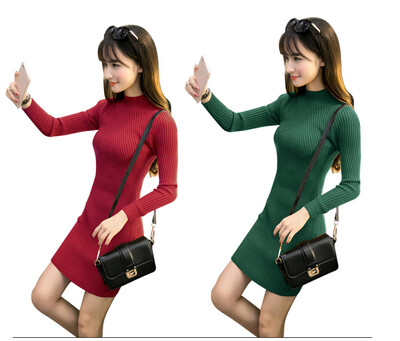 

Women Autumn and winter new half-turtleneck sweater hemp thick long section Korean Slim dress bag hip knit primer shirt N02