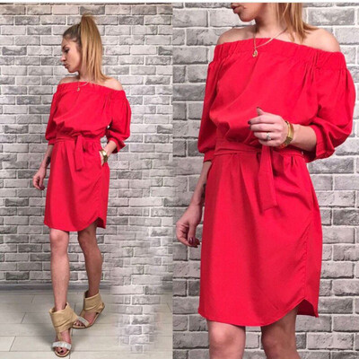 

Lovaru ™ 2017 Women Beach Party Wear Shirt Dress Украина Красная синяя зеленая косая шея Loose Solid Cute Fashion Mini Dress Girl