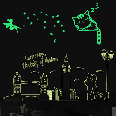 

Yuhuaze luminous wall stickers 3 sets of living room sofa wallpaper 1 fluorescent switch stickers 2 removable urban decorative wallpaper