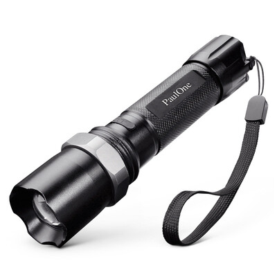 

paulone Q5 Focus High Power Flashlight Set Zoom Long Range King 500m 1 Flashlight 1 Charger 1 Battery 1 Bicycle Clip ZY005-Q5 Black Silver Circle