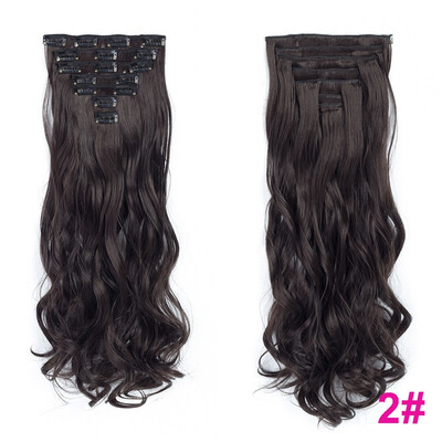 

7pcs/set Clip in Hair Extensions 20inch Long Wavy Heat Resistant Kanekalon Synthetic Hairpiece Gifts for Girl Lady Women