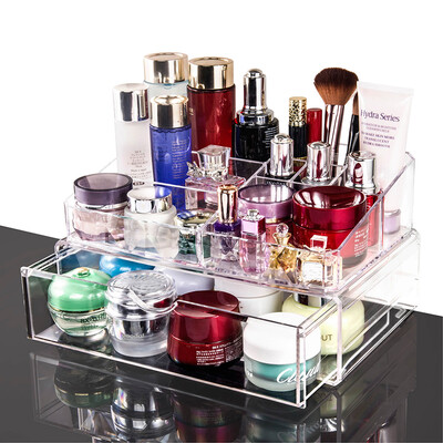 

Vilscijon Victorian transparent acrylic rotating cosmetic case storage box large desktop cosmetic lipstick finishing box jewelry storage box three layers 2252