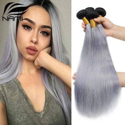 

Nami Hair 3 Bundles 1b/Grey Ombre Brazilian Straight Human Hair Bundles two Tone Color 10"-22" T1B/ Silver Grey Human Hair Weave