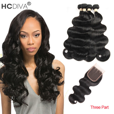 

HCDIVA Malaysian Body Wave Hair 4 Bundles With Lace Closure Malaysian Virgin Hair With Closure Unprocessed Human Hair With Closure