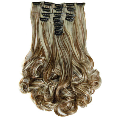 

AISIHAIR 16Colors Clip в наращивании волос8шт / комплект 22 дюйм 55 см Длинные волнообразные жаропрочные наконечники