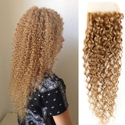 

Peruvian Kinky Curly Closure Free Part Honey Blonde Lace Closure Kinky Curly human Hair Closure