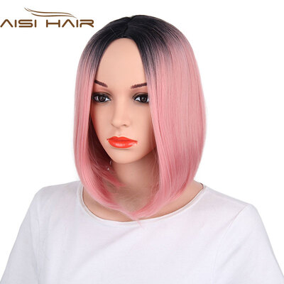 

AISI HAIR 8 Color Ombre Wig Synthetic Hair Short Wigs for Black Women Bob Straight Hair