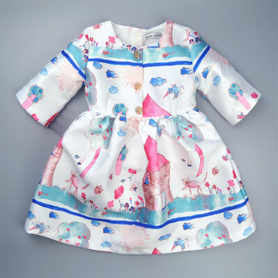 

Girl Dress European and American Country Graffiti Flower Button Sleeve Sweet Princess Dress Full Sleeve Dress Girl Clothing