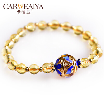 

Carweaiya yellow citrine beads section bracelet cloisonne craft accessories butterfly pendant Chinese style traditional hand-ma