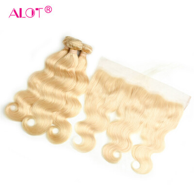 

Alot Blonde Hair 3 Bundle Body Wave Hair with Lace Frontal Closure 13*4 Peruvian Virgin Human Hair with Frontal Closure Color 613