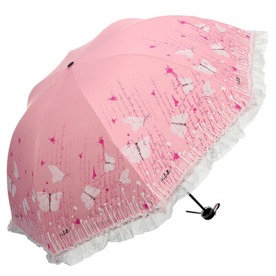 

[Jingdong Supermarket] Paradise umbrella Spring Princess black rubber three fold sunny umbrella 33143E pink