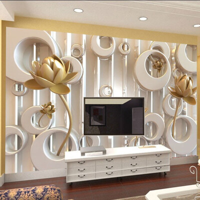 

3D Wall Mural Stereoscopic Golden Lotus Ring Cycle Custom Modern Luxury Creative Wallpaper TV Backdrop Mural Wall Paper For Wall