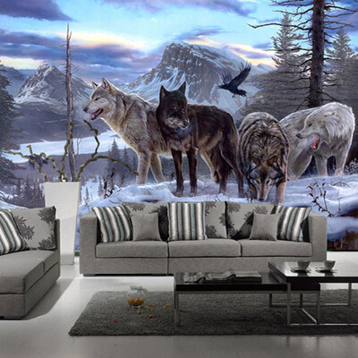 

Современное домашнее улучшение Пользовательские 3D-фотографии Обои Lifelike Animals Snowy Wolf Backdrop Фрески для учебного заведения Papel De Parede