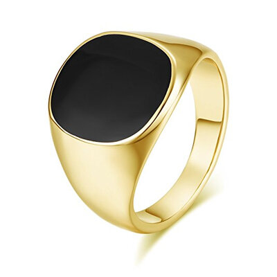

Yoursfs Signet Ring для мужчин Черные кольца Классическое кольцо Punk Heavy Polished, Gold Tone