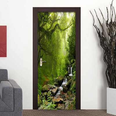 

3D Wall Paper Творческая природа Пейзаж Дверь Mural Обои ПВХ Self Adhesive Водонепроницаемый плакат наклейки для стен 3D 77cmx200cm