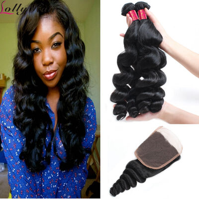 

Fashion Brazilian Virgin Hair Loose Wave With Closure Virgin Brazilian Loose Curly Hair Bundles Weave 3pc Deals With Lace Closure