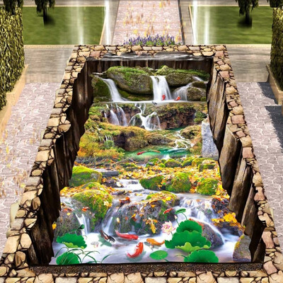 

Free Shipping HD Park Stone Creek Carp Landscape Waterfall 3D Floor self-adhesive bathroom kitchen flooring mural 250cmx200cm
