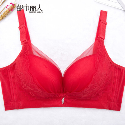 

Urban Beauty Special Comfortable No Steel Ring Bra Gathering Sexy Lace Thick Mold Cup Underwear Bra YB6503 Big Red 3680B Cup