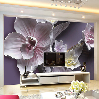 

3D Stereo Relief Flowers Mural Обои Гостиная Телевизор Диван Фон Покрытие на стенах Классический цветочный декор дома Papel De Parede