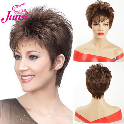 

Short Wave Syntheic Hair Wig Blonde with Highlights Full wigs Mix Color