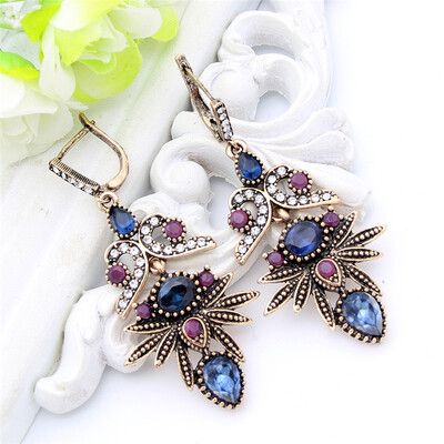 

Арабеск Vintage Women Flower Long Hook Earring Swinging Pendant Resin Crystal Palm Jewelry Античное золото Цвет Bohemia Bridal