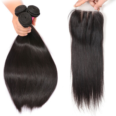 

Natural Straight Hair With Closure Indian Straight Hair Closure Unprocessed Human Hair Extensions Free Shipping