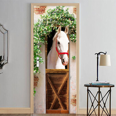 

Фотообои 3D Stereo White Horse Mural Door Sticker DIY Home Decor PVC Self Adhesive гостиная Спальня наклейка 77cmx200cm