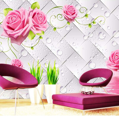 

Модный дизайн интерьера 3D Stereo Water Drop Flowers Mural Обои Гостиная Телевизор Диван Фон Стена Романтический Обои 3D