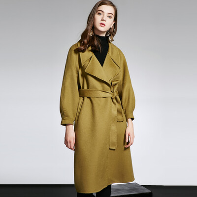 

HOLYYREAL 2017 Brand New Ladies's 100% Wool Coats With Belt Solid Color Lantern Cuffs Loose Fit Women's Top Quality Wool Outerwear