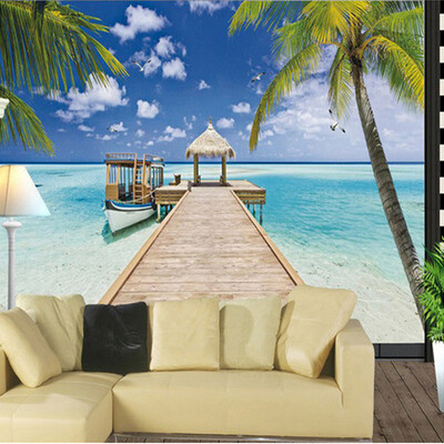 

Пользовательские 3D-обои для фото Large Mural Summer Beach Landscape Палм-Чайка Зал Спальня Гостиная Диван-ТВ Фон Обои