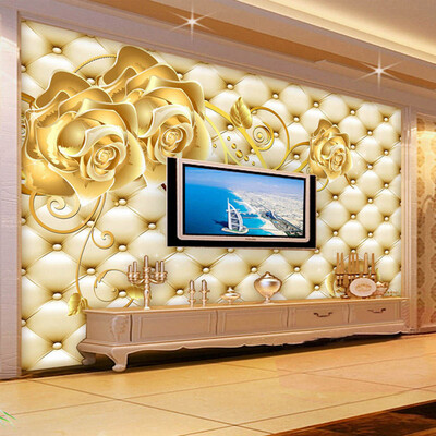 

3D Wallpaper Golden Rose Soft Pack European Style Photo Wall Mural Hotel Living Room TV Sofa Backdrop Luxury Interior Wallpaper