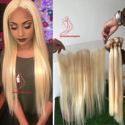 

Бразильские волосы Virgin 613 Blonde Straight Human Hair Weave 3 Связки с кружевами Фронтальные 13 * 4 Ухо к ушному кружеву Фронтальные с детскими волосами