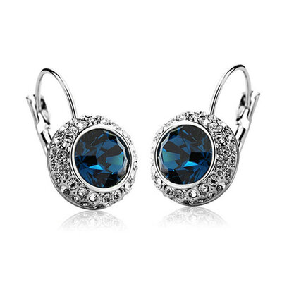 

Yoursfs® 18K White Gold Plated Big Crystal Earrings Use Dark Blue Austrian Crystal Fashion Jewelry