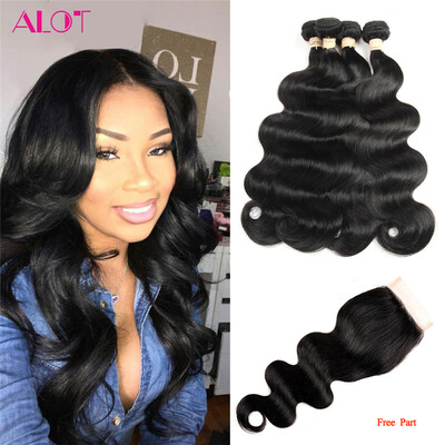 

Alot Hair Brazilian Virgin Hair Body Wave 4 Bundle with Lace Closure 4*4 inch 100% Real Unprocessed Human Hair Bundle with Closure