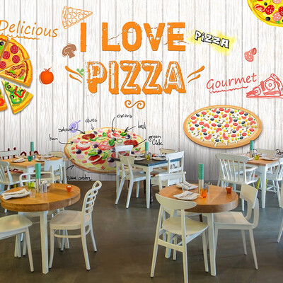 

Custom 3d mural Western style pizza wallpaper pizza cake hamburger bakery wallpaper casual coffee restaurant mural wallpaper