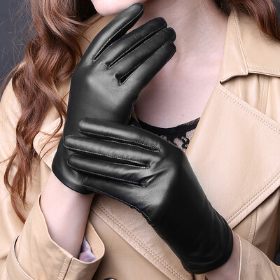 

Green Source Autumn&Winter Womens Plush Sheepskin Gloves Outdoor Sports Driving Ski Plus Velvet Fashion Gloves Black XL