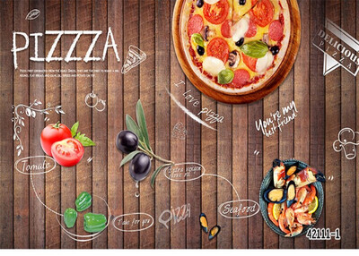 

Custom board wallpaper Western style pizza theme restaurant wallpaper cake wallpaper coffee leisure bar large mural