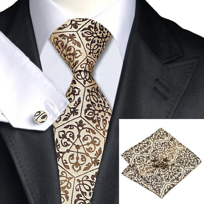 

n-0580 Vogue мужчин шелковым галстуком набор браун новинка галстук платок запонки установить связи для мужчин официальный свадебный бизнес оптом