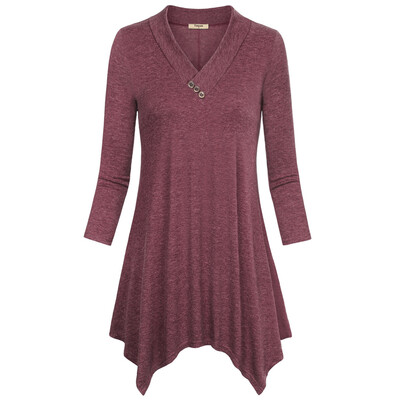 

Womens 34 Sleeve V-Neck Handkerchief Hem Tunic Tops Long Style Spring Summer Casual Soft Solid Tops Female Large Size T-Shirt