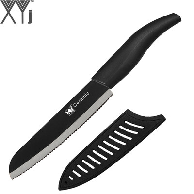 

XYj Brand New Arrival 6 Inch Santoku Knife Bread Ceramic Knife Single Professional Black Handle Kitchen Knife With A Black Cover