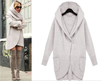 

Autumn Winter Ladies Hooded Long Jackets Woolen Warm Women Slim Pocket Coats Outwear Overcoat -4XL