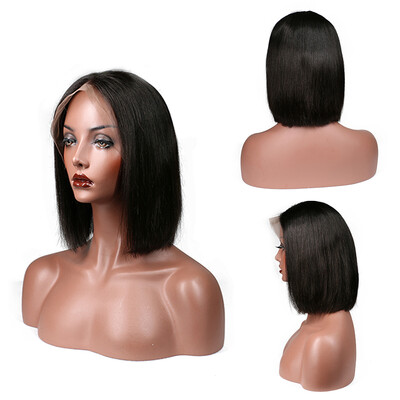 

9A Pre Plucked Human Hair Bob Wig With Baby Hair Silky Straight Peruvian Virgin Lace Front Wigs For Black Women Short Cut Wig