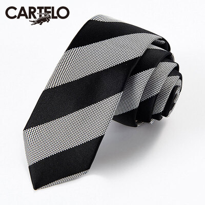 

Card Dili Crocodile CARTELO lazy easy to pull man tie groom wedding leisure narrow tie men Korean version of the business gift box loaded CC57C18031 black&gray oblique stripes
