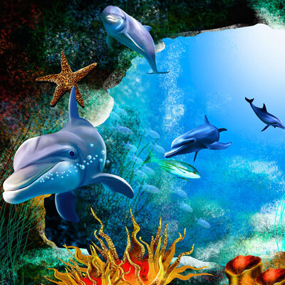 

Custom 3D Photo Wallpaper Scenery For Walls Ocean Seabed Cave Cartoon Dolphin Wall Mural Kids Wall Paper Childrens Room Decor