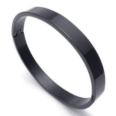 

Hpolw menwomen Polished black Stainless Steel circular Simple design Cuff Bracelet62mm244" Height 205"52cm