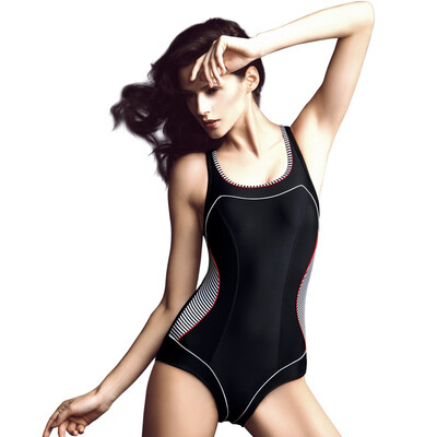 

Van der Ang balneaire black conjoined swimsuit female triangle small chest gather cover belly self-cultivation professional sports sports swimwear lady large size 60387 black XXL
