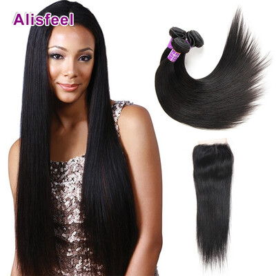 

Brazilian Virgin Hair Straight With Closure Human Hair Bundles With Lace Closures Brazilian Straight Hair With Closure