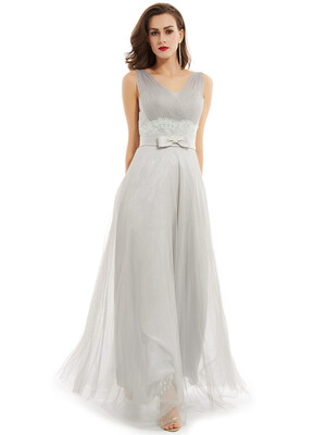 

CAZDZY V Neck Pleats A Line Evening Dress