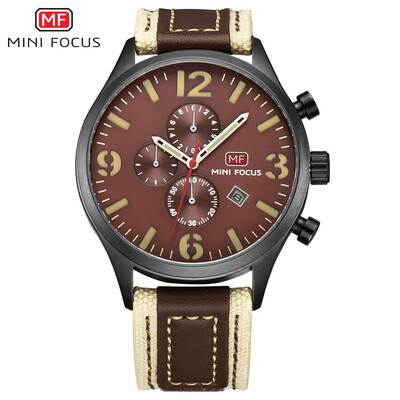 

MINI FOCUS Famous Top Brand Men Quartz Watch Genuine Leather Sport Men's Wrist Watch MF0003G