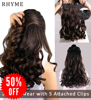 

Rhyme 24" Dark Brown Curly Layered One Piece 5 Clips Clip inon Hair Extensions Hairpieces for GirlsWoman